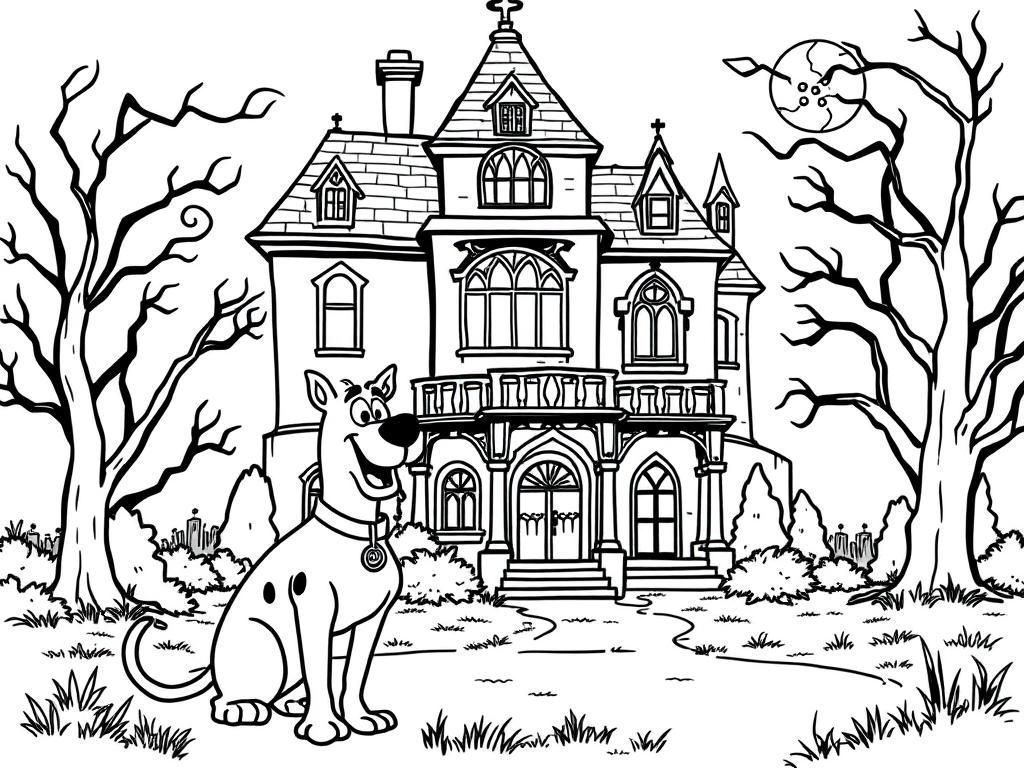 Spooky House Dog Coloring Page