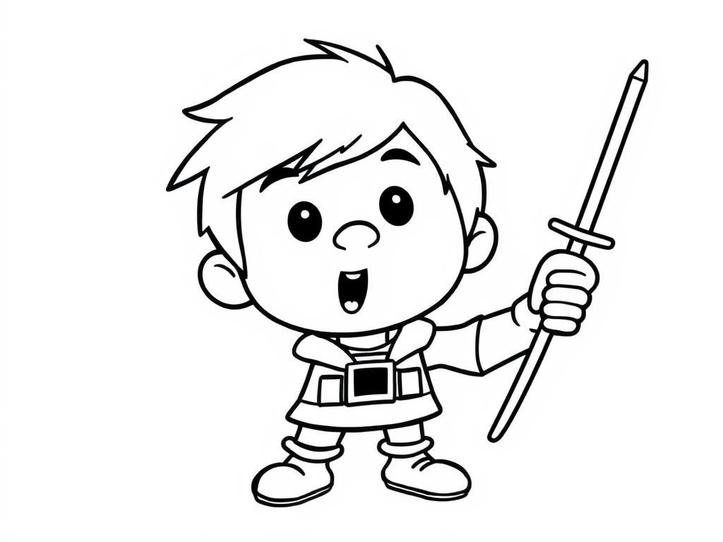 Child Holding Sword Coloring Page