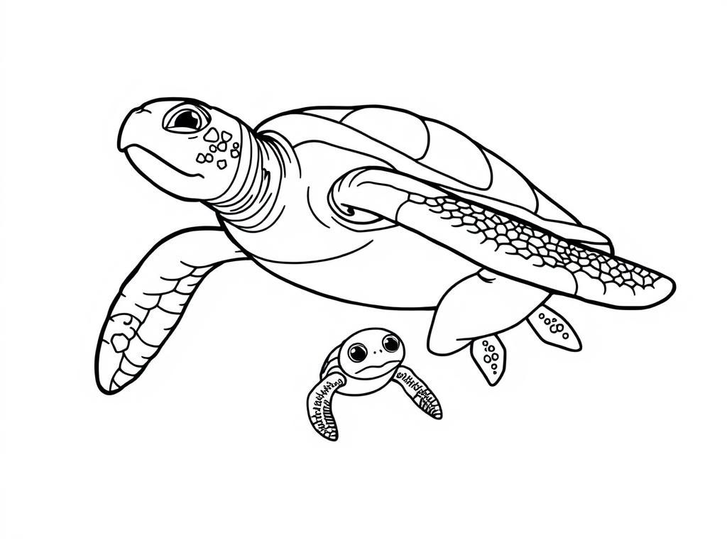Sea Turtle Coloring Page: Mother and Baby