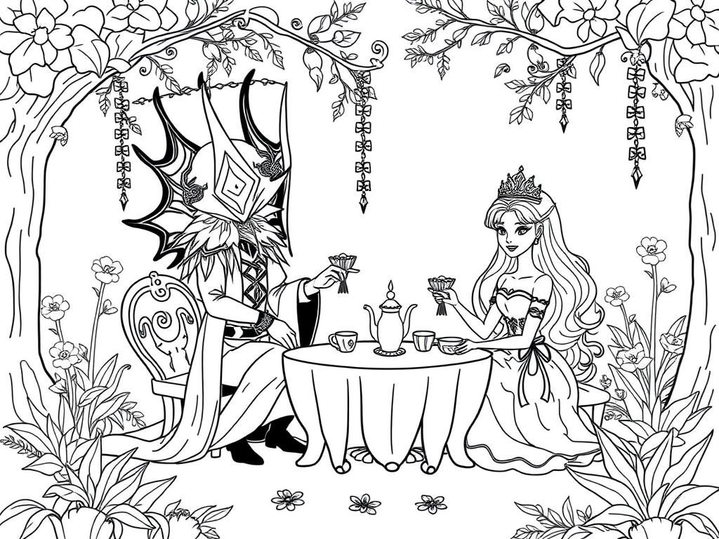 Preview of Sephiroth, Iago, and Barbie have a tea party in an enchanted garden.