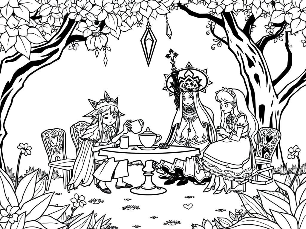 Preview of Sephiroth, Sierpinski, and Alice have a tea party in an enchanted garden.