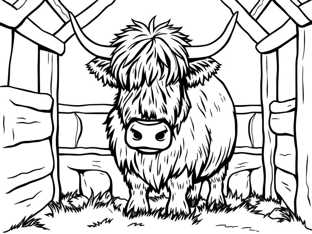Preview of shaggy highland cow standing in a barn