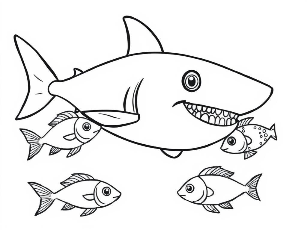 Shark and Fish Coloring Page for Kids