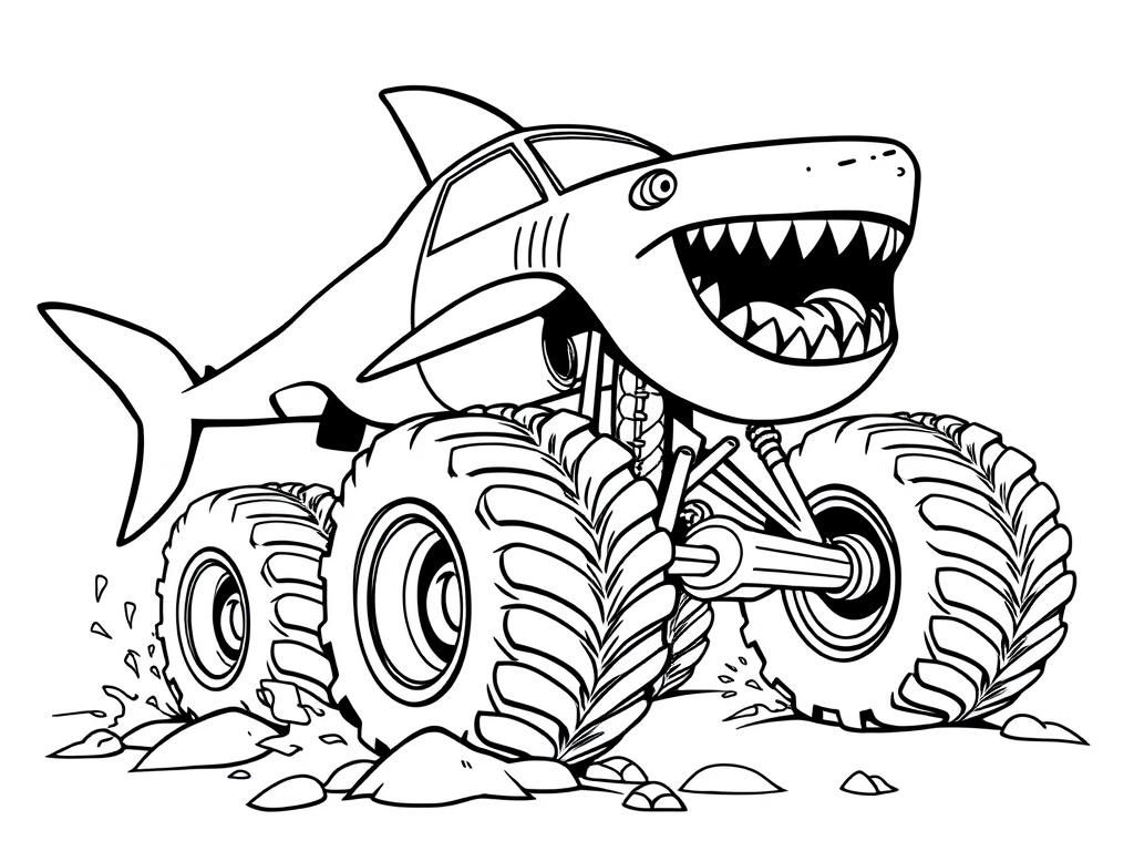 Monster Truck Shark Coloring Page