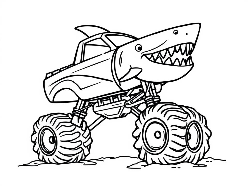 Monster Truck Shark Coloring Page