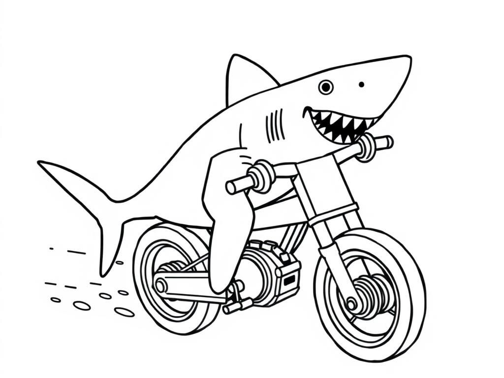 shark on a bike in the minecraft style