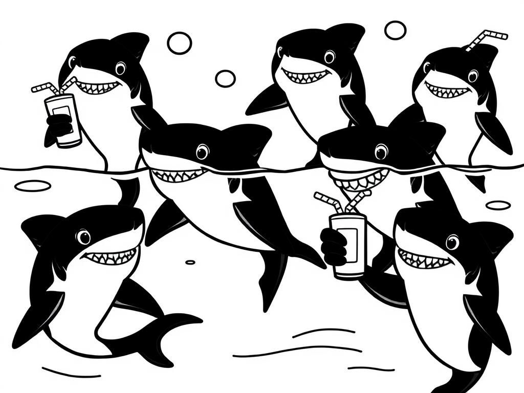 sharks in the water holding drinks