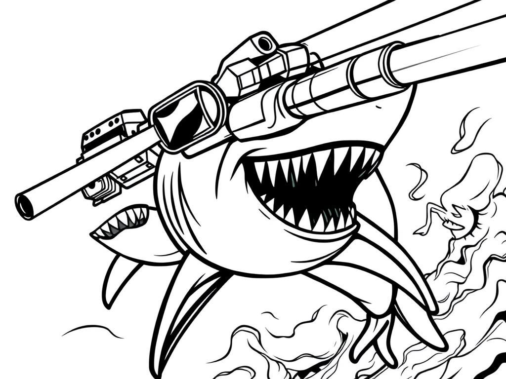 Shark with Gun Coloring Page