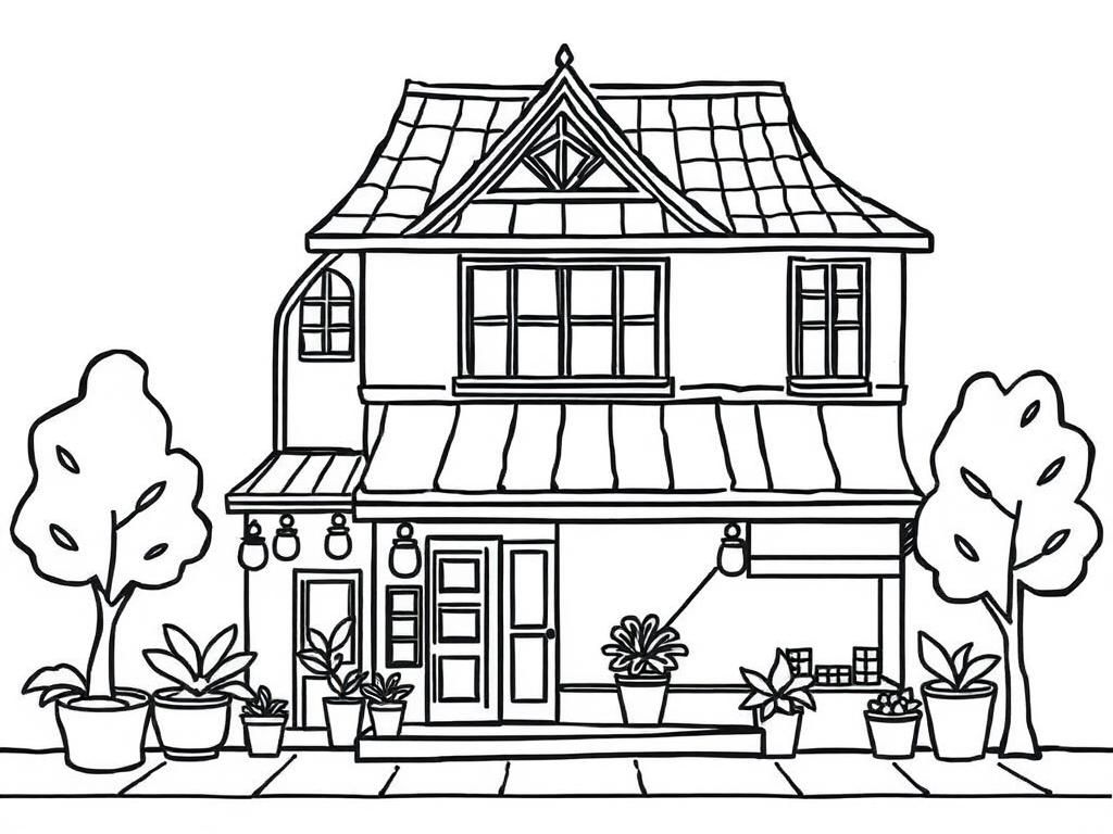 Coloring Page of a Charming Two-Story House