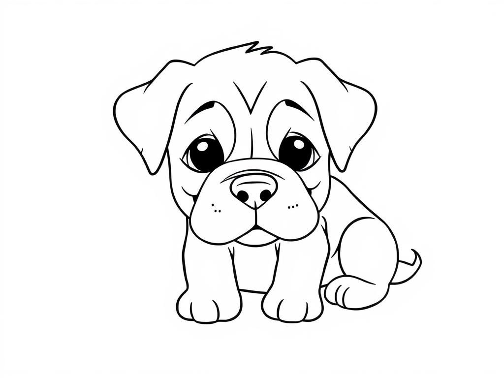 Cartoon Bulldog Puppy Coloring Page for Kids