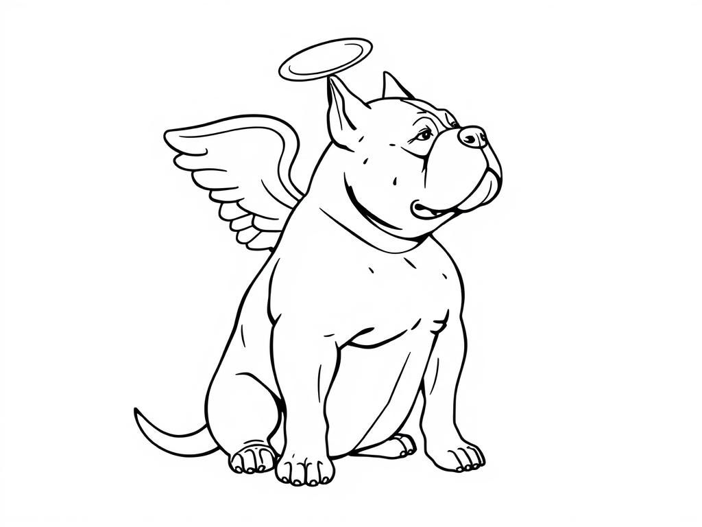 Preview of Side full body profile of overweight pitbull sitting with angel wings