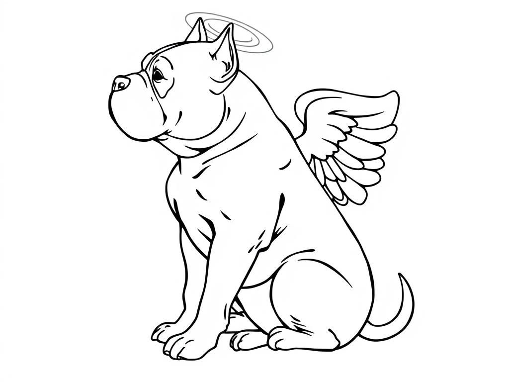 Preview of Side full body profile of overweight pitbull sitting with angel wings