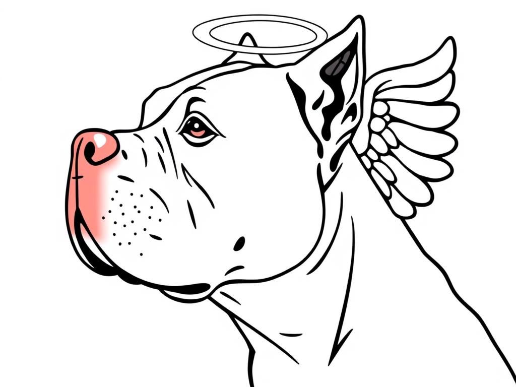 Preview of Side profile of overweight red nose pitbull with angel wings