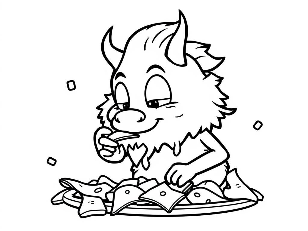 Monster Eating Pizza Coloring Page
