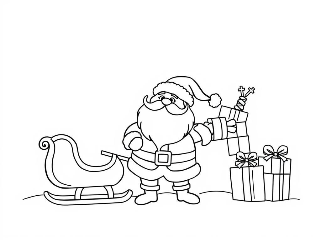 Santa Claus with Sleigh and Gifts Coloring Page
