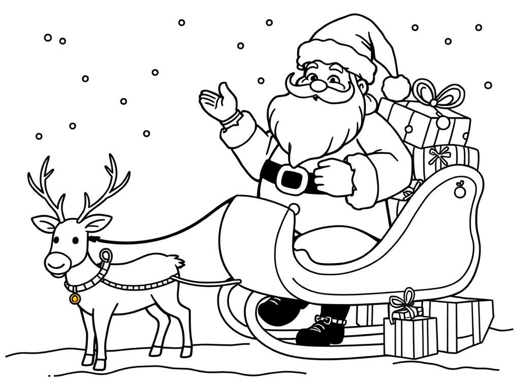 Santa Claus Riding Sleigh Coloring Page
