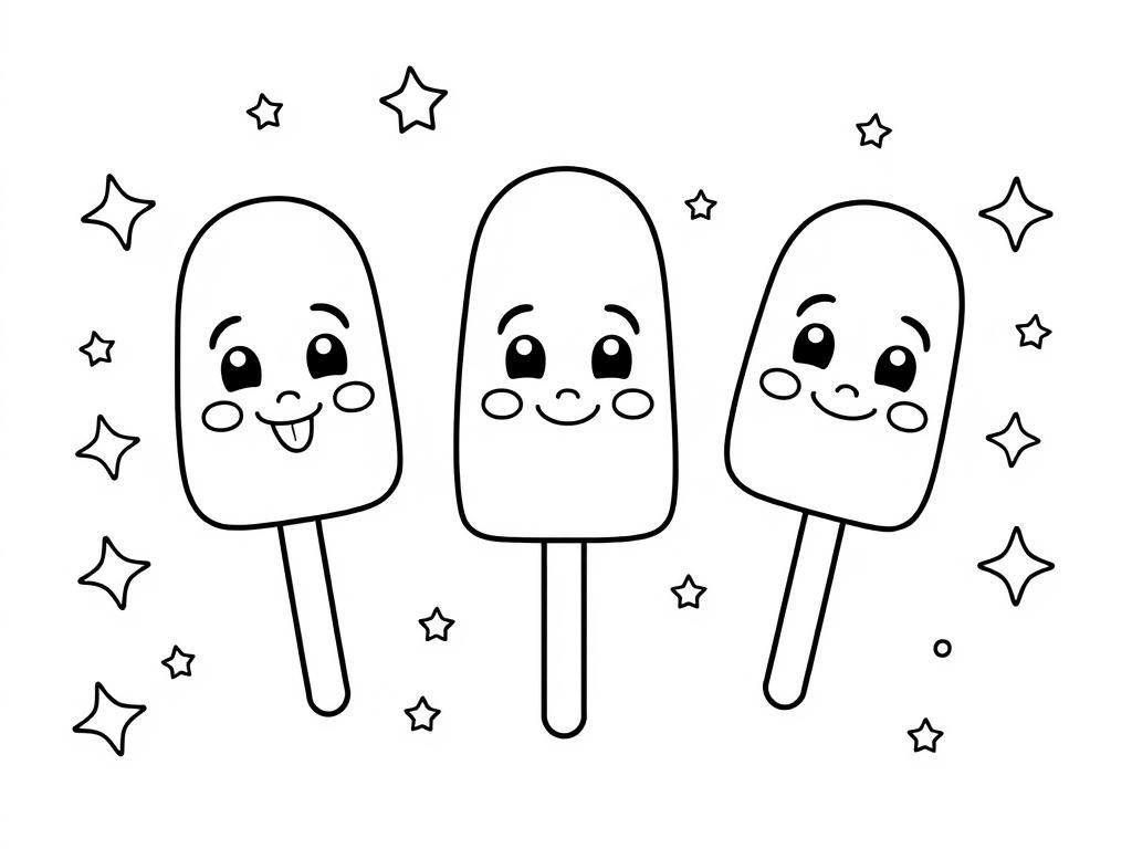 Preview of silly popsicles with faces and stars in the background