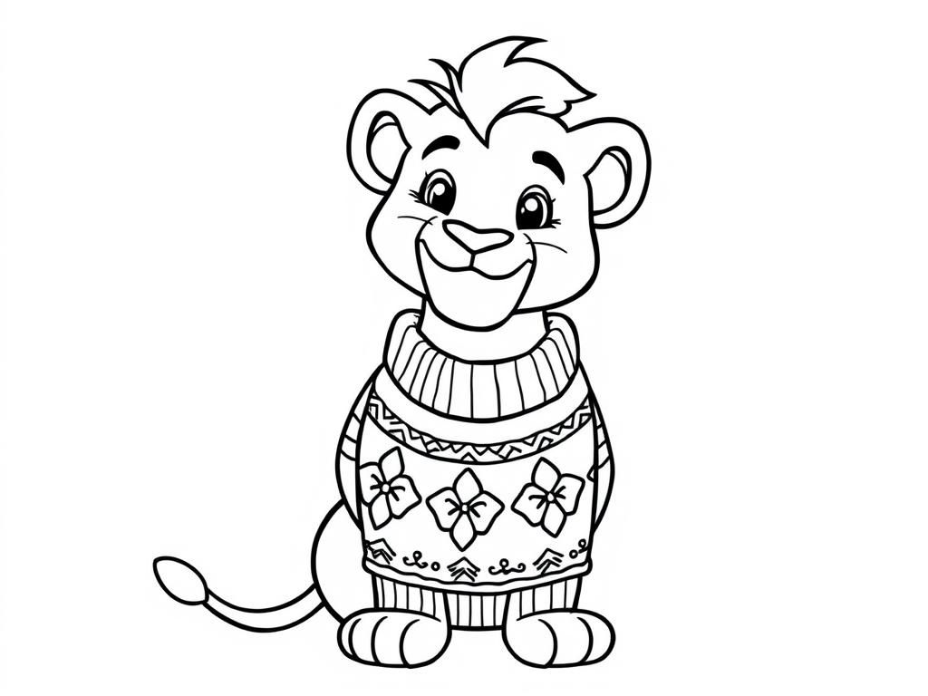 Lion in Sweater Coloring Page