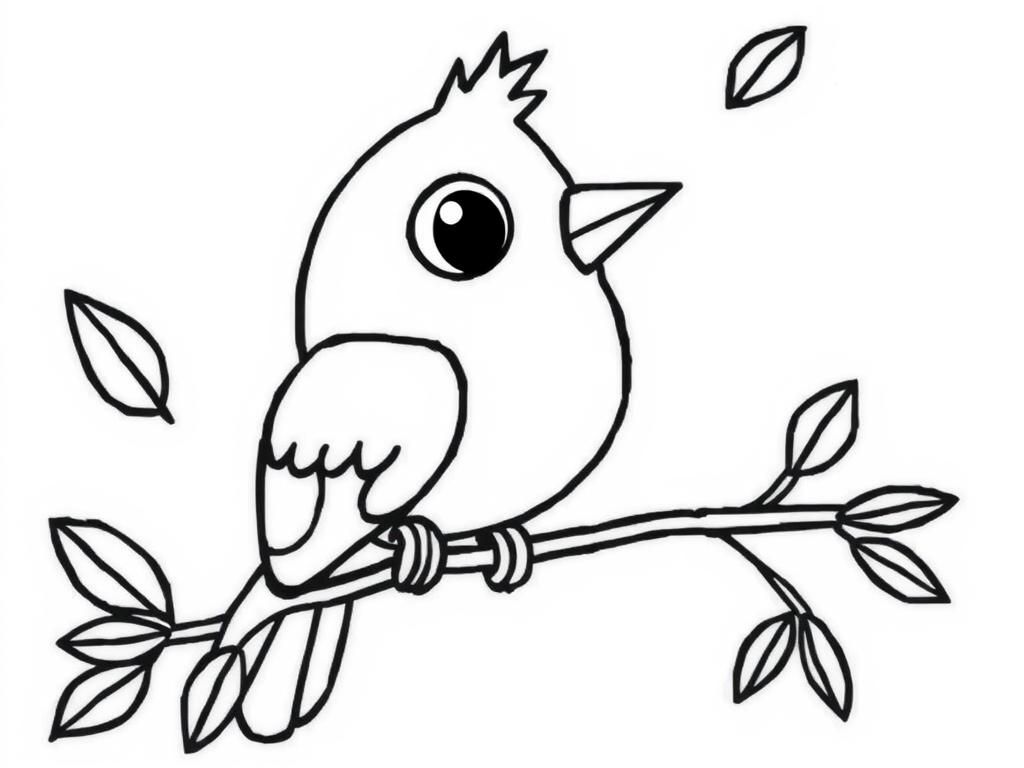 Bird Coloring Page with Branch