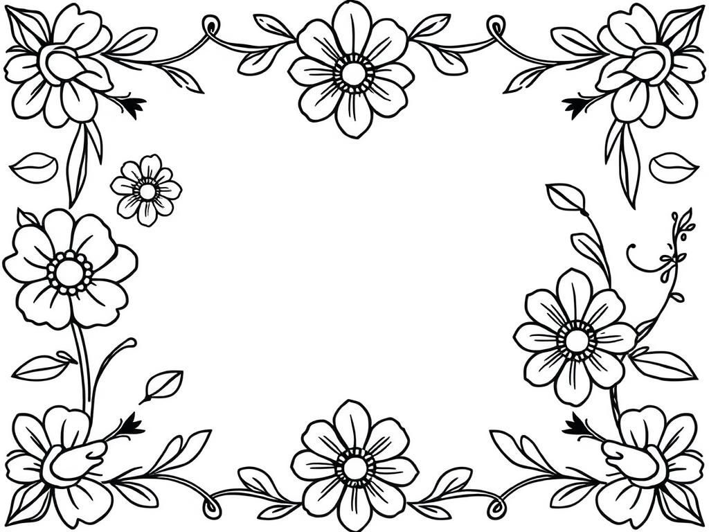 simple floral design around open space for text to be added - Free Printable Coloring Page