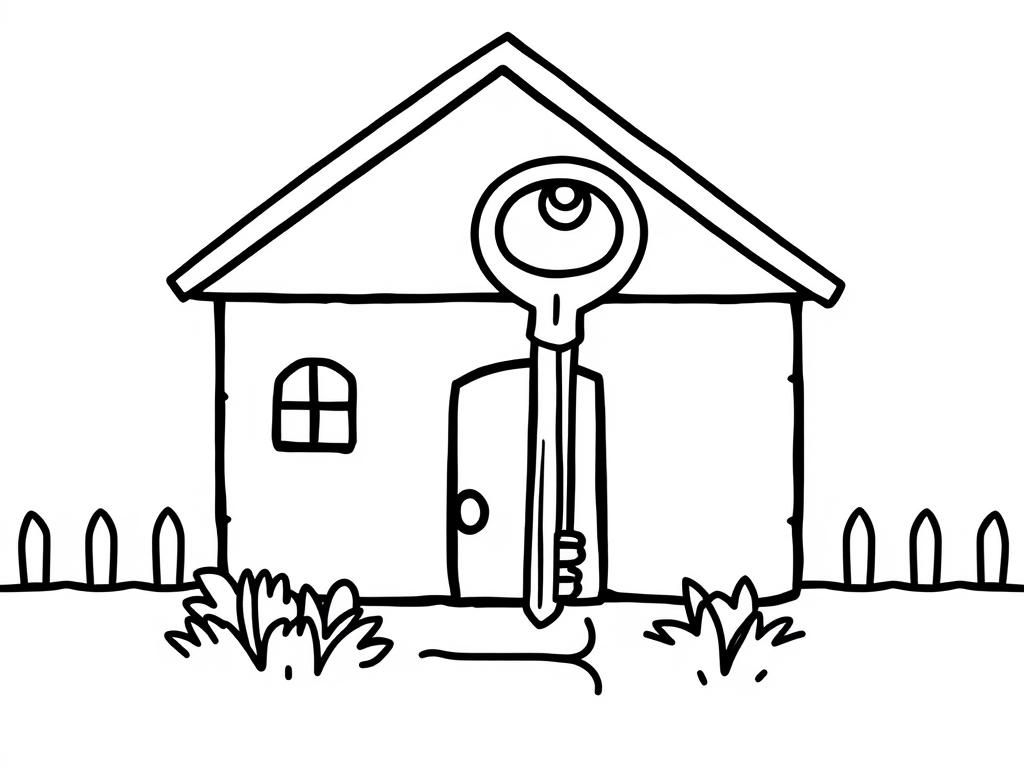 House with a Giant Key Coloring Page