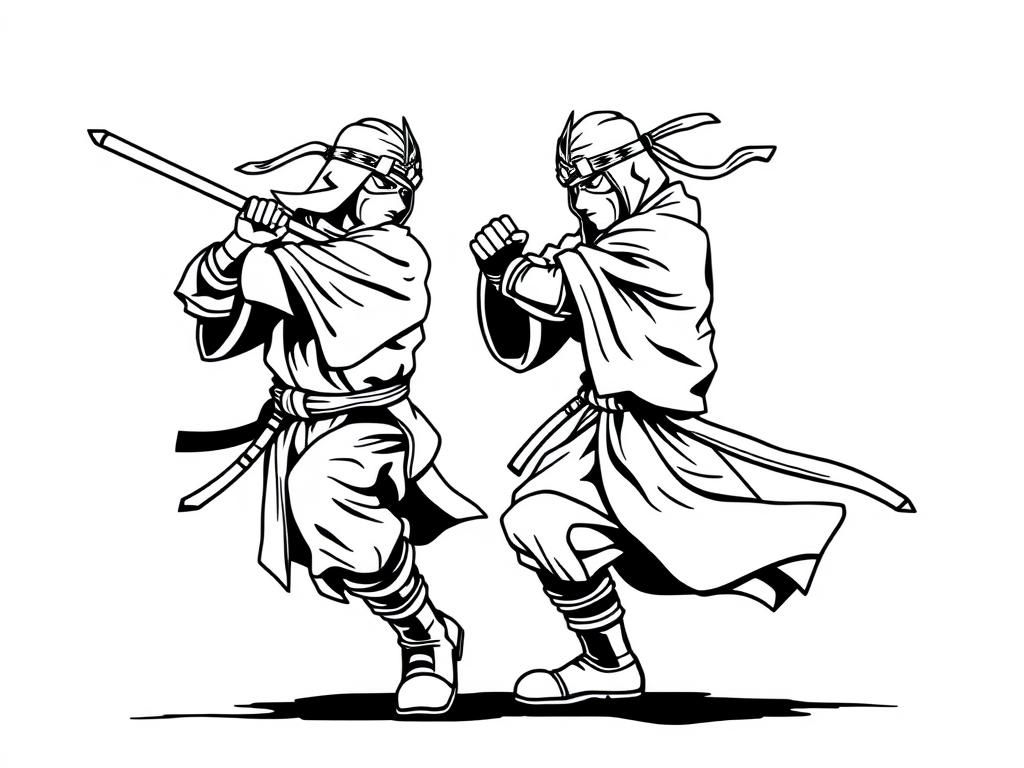 simple Japanese ninja-like emperors with boots fighting