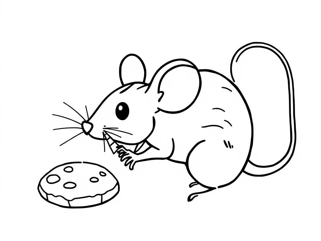 Kleurplaat muis eet koekje