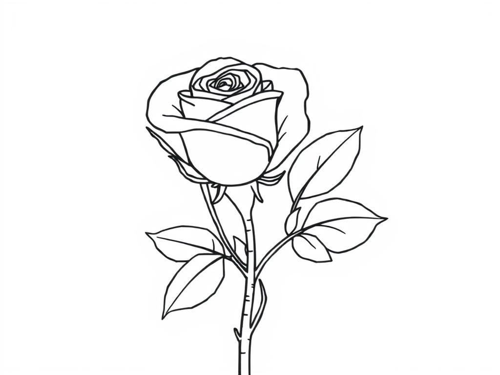 Simple rose plant with bud, flower, leaves and thorns