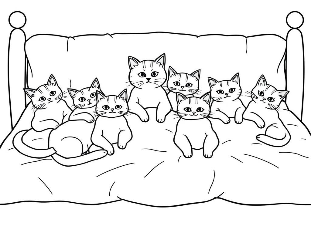 Cats on Bed Coloring Page