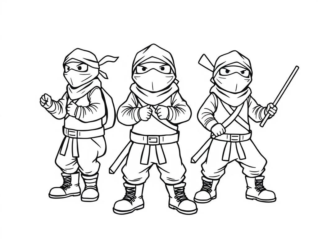 six grownup ninjas with boots