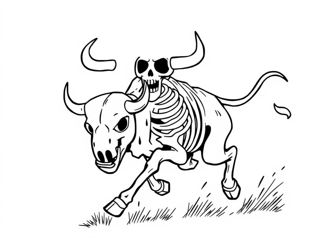 Kleurplaat van een stierenskelet
