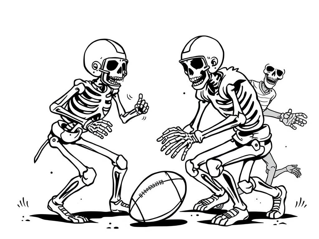 Skeleton Football Players Coloring Page