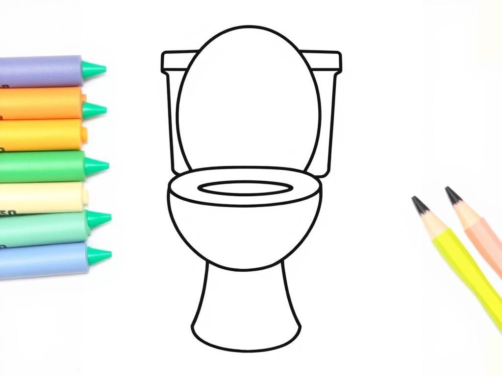 Toilet kleurplaat met kleurpotloden en potloden