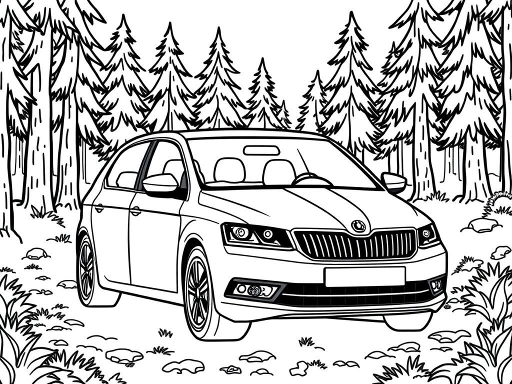 Car in Forest Coloring Page