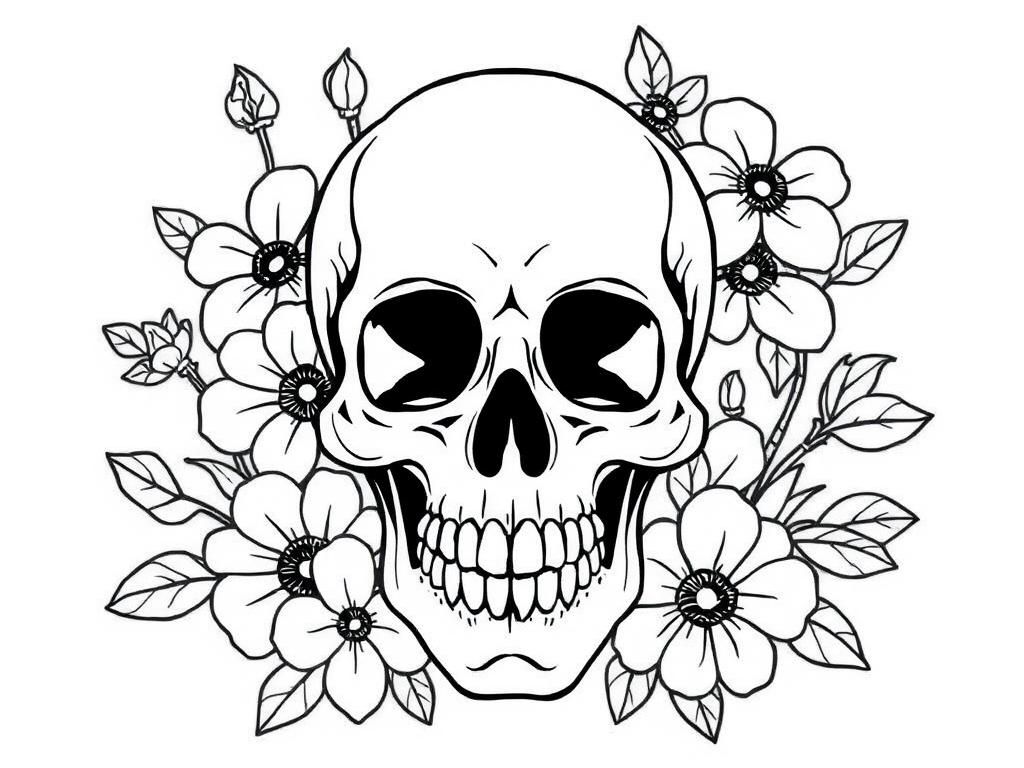 Skull with Flowers Coloring Page