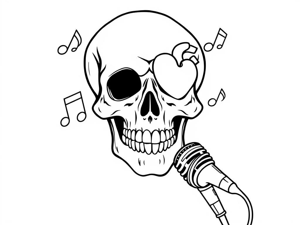 Skull with Heart-Eye Coloring Page