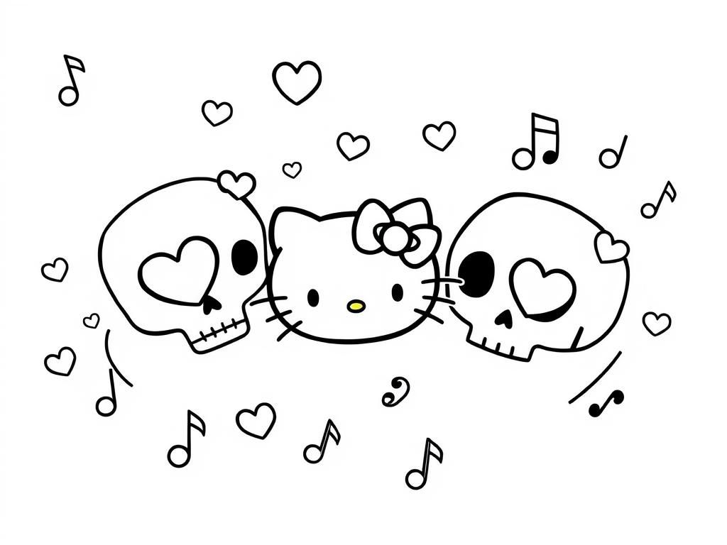 Hello Kitty Skulls Coloring Page