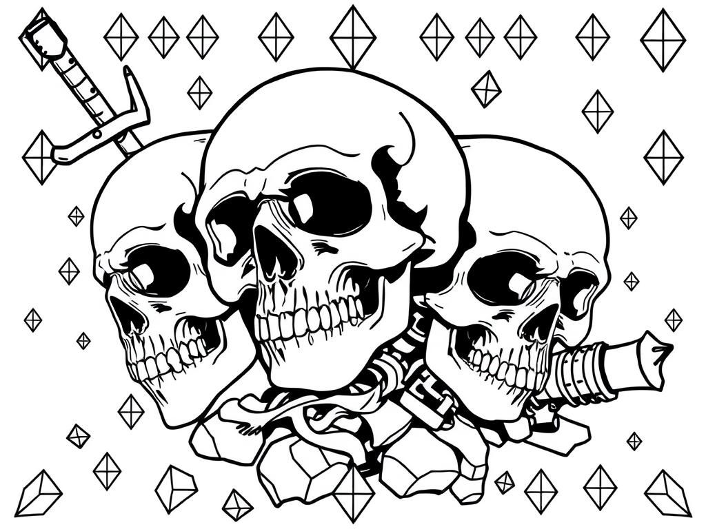 Skulls with rock and rock music and diamonds background