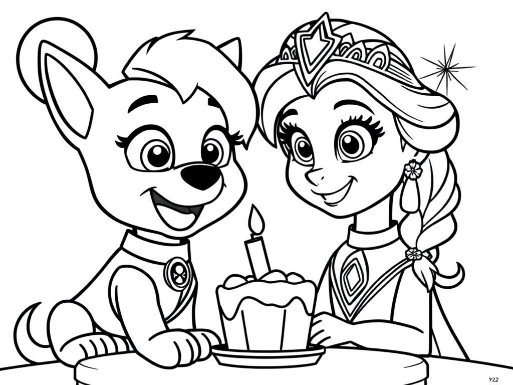 PAW Patrol Meets Frozen Characters Coloring Page