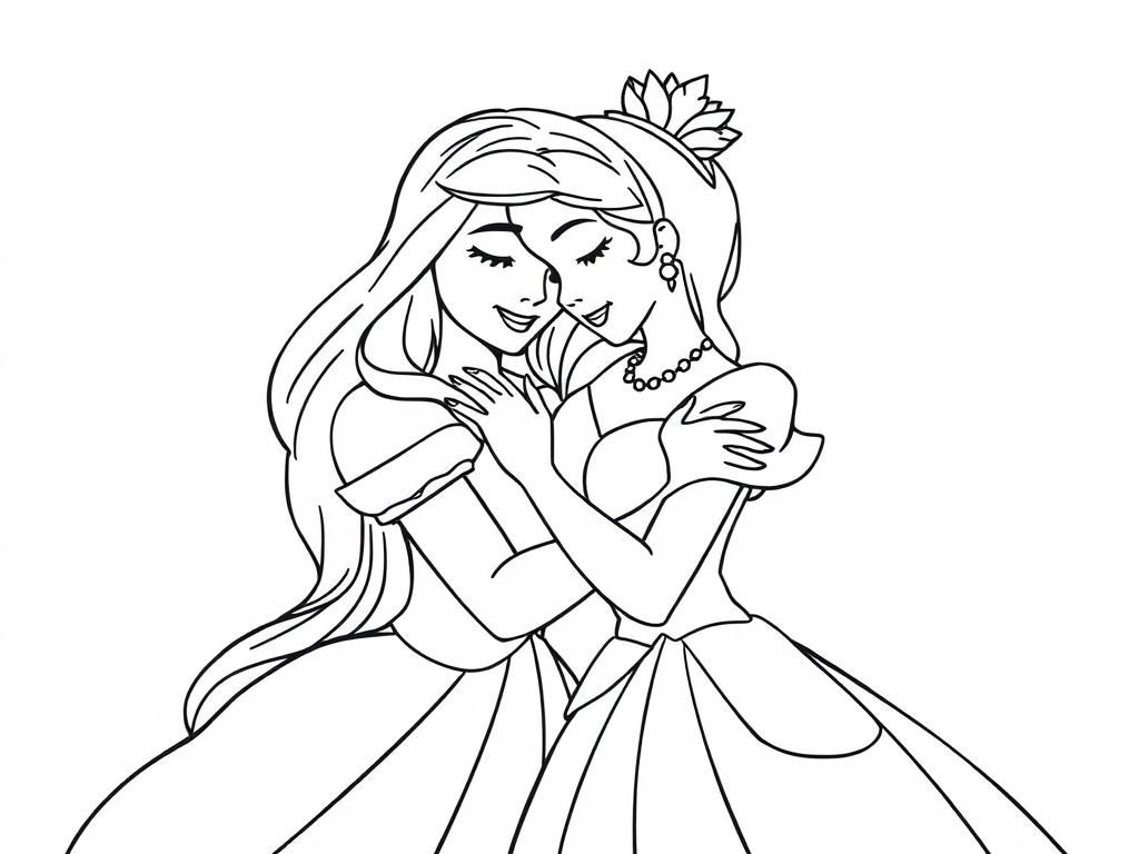 Disney Princesses Hug Coloring Page