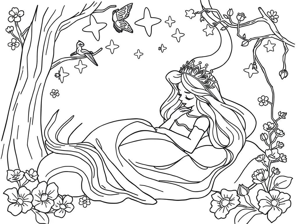 Sleeping Princess Coloring Page: Enchanting Forest Adventure