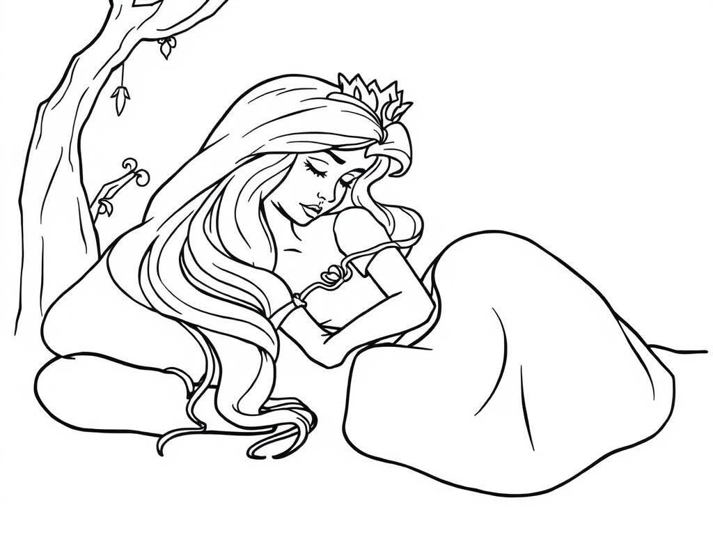 Princess Under Tree Coloring Page