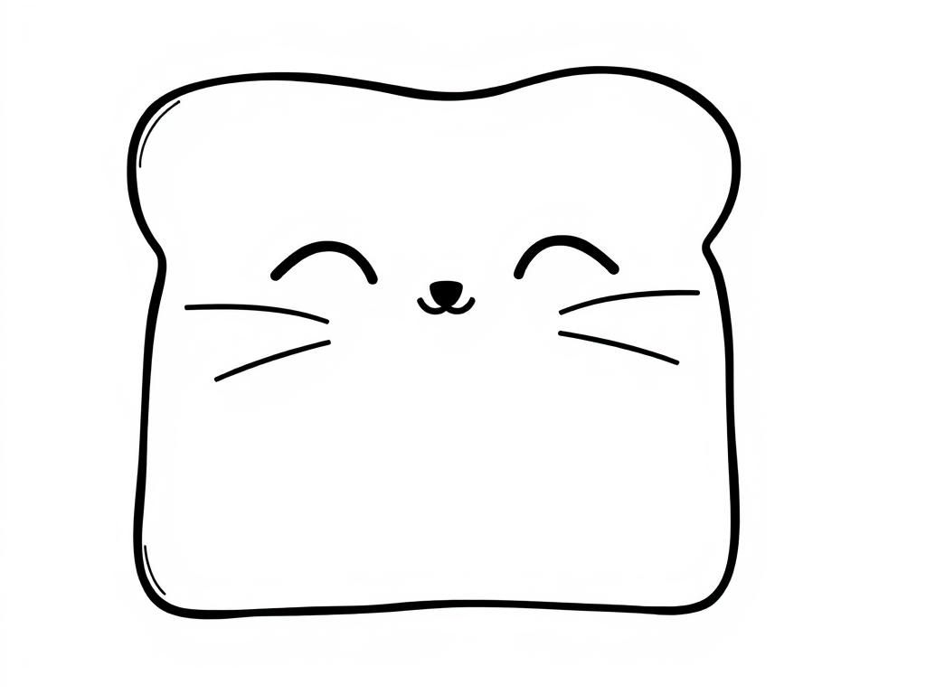 slice of toast bread in form of a cat - Free Printable Coloring Page