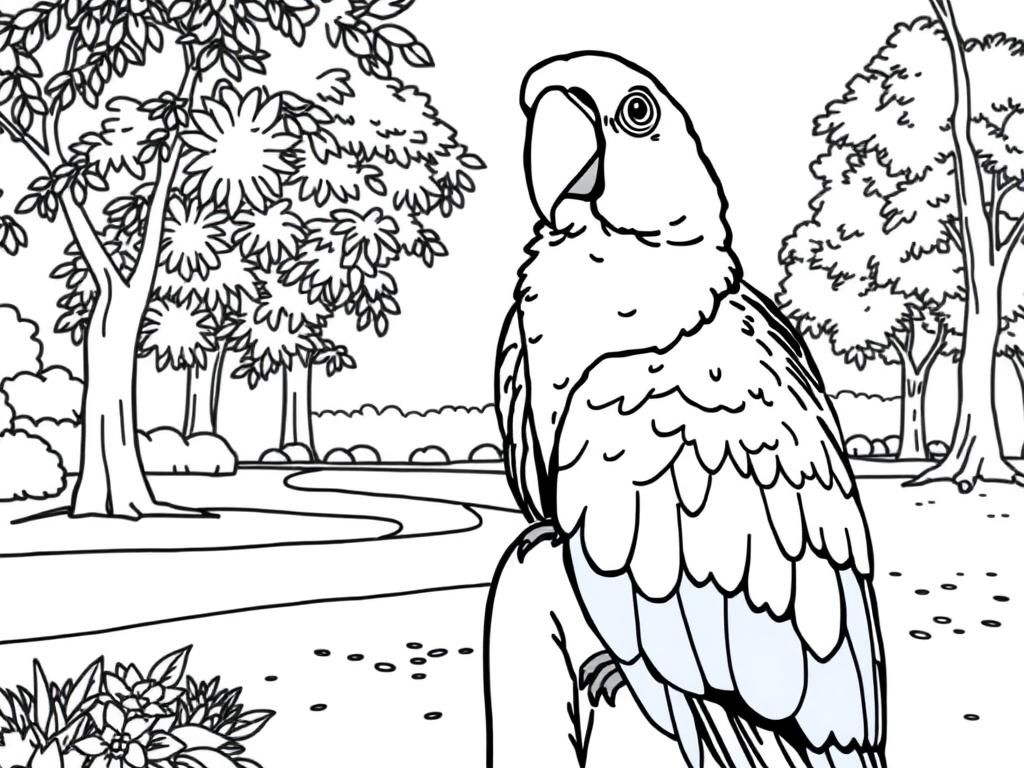 Parrot in Forest Coloring Page