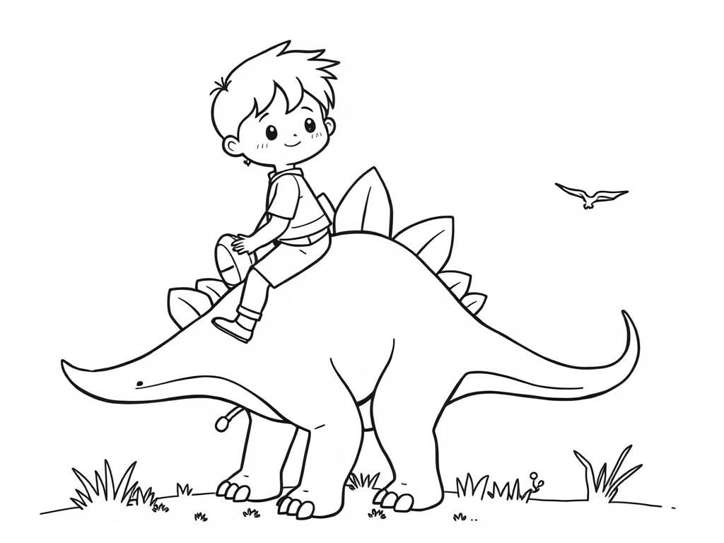 Boy Riding Stegosaurus Coloring Page
