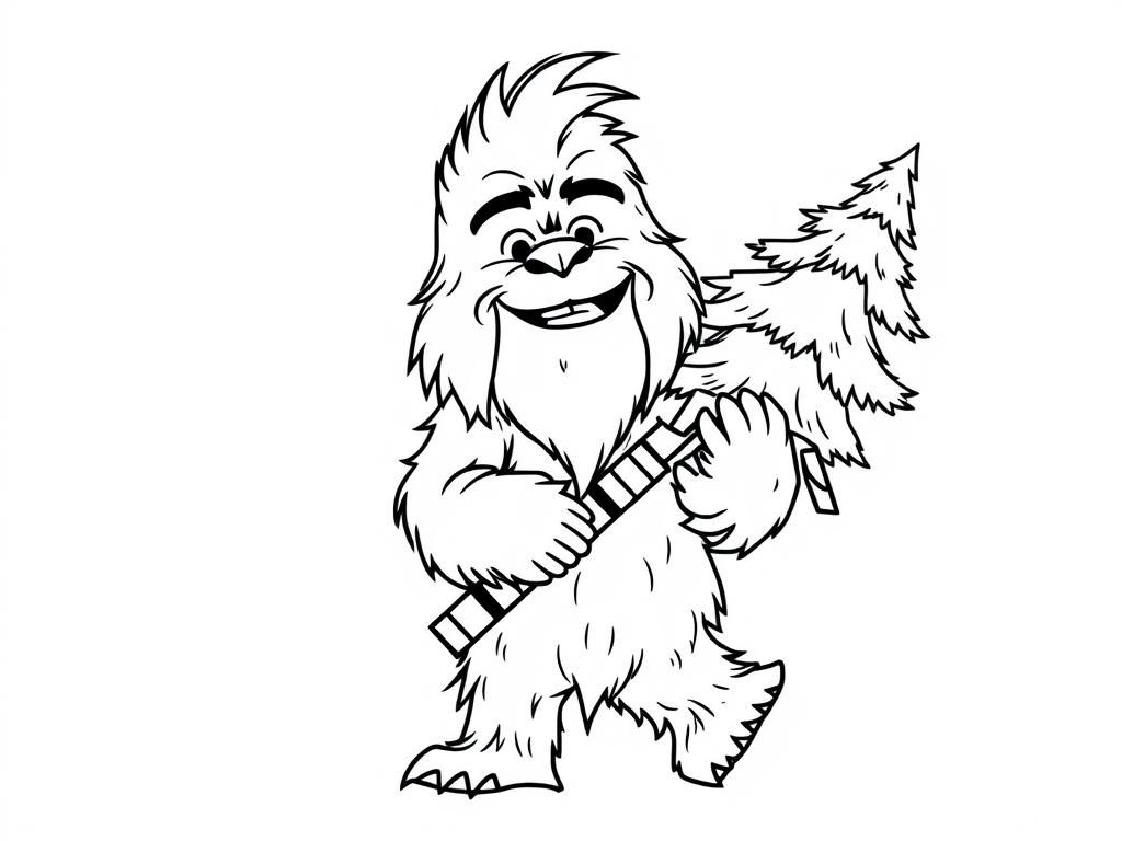 Cute Monster Holding Christmas Tree Coloring Page