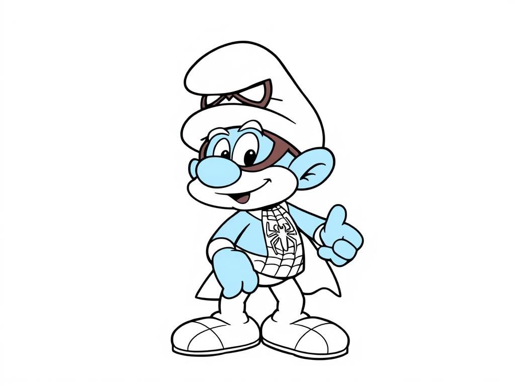 Smurf dressed as spider man