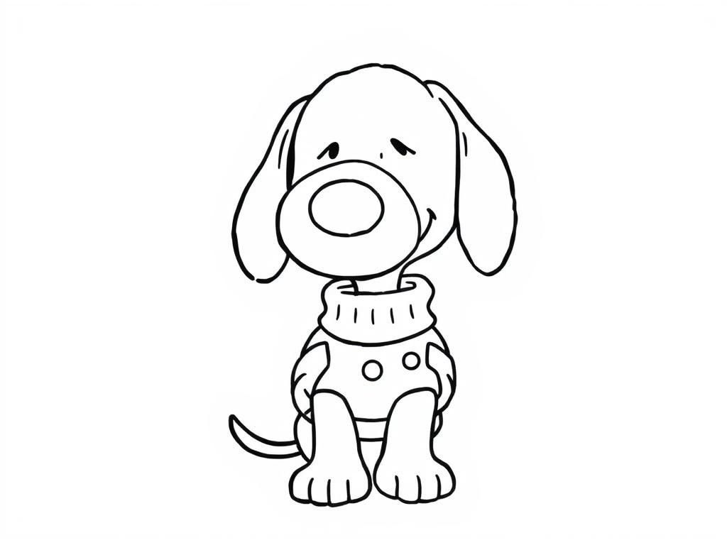 Snoopy with a nose in a Christmas sweater - Free Printable Coloring Page