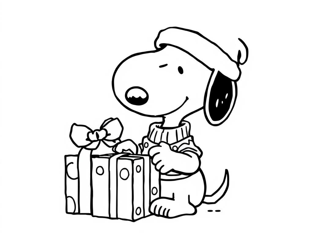 Snoopy Christmas Gift Coloring Page