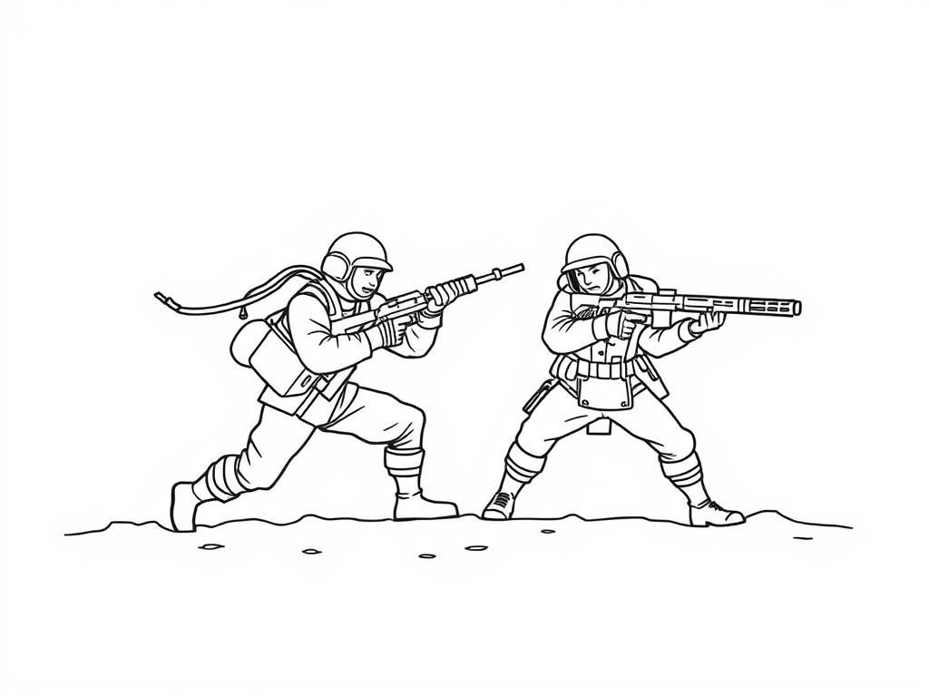 Soldiers in Action Coloring Page